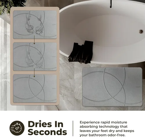 Miniatura 3 de TOSORO - Tapete de baño de piedra de tierra de diatomeas, antideslizante, súper absorbente, tapete de baño de piedra de diatomita para el suelo