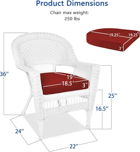 Miniatura 3 de Jeco Silla de mimbre con cojín rojo, juego de 2, blanco/W00206- Blanco/Rojo Ladrillo