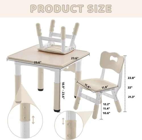 Miniatura 2 de DOREROOM Juego de mesa y 2 sillas para niños, mesa y sillas para niños pequeños de altura ajustable con escritorio de graffiti, 23.6 pulgadas