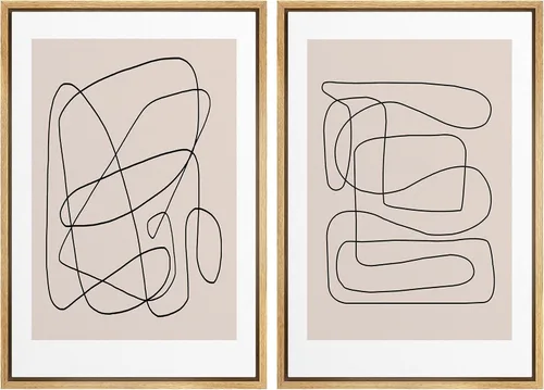 Miniatura 33 de SIGNWIN Lienzo enmarcado para pared, juego de arte de collage de ondas en espiral de mediados de siglo, formas abstractas, acogedor, neutro