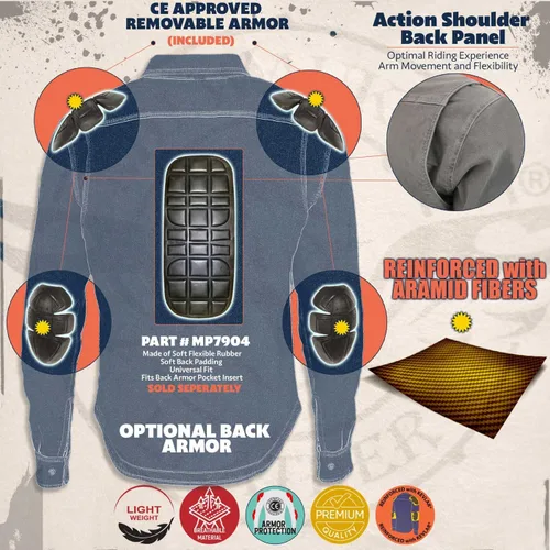 Miniatura 3 de Milwaukee Leather Camisa de montar de franela blindada a cuadros para hombre con refuerzo de fibra de aramida y armadura extraíble CE - S