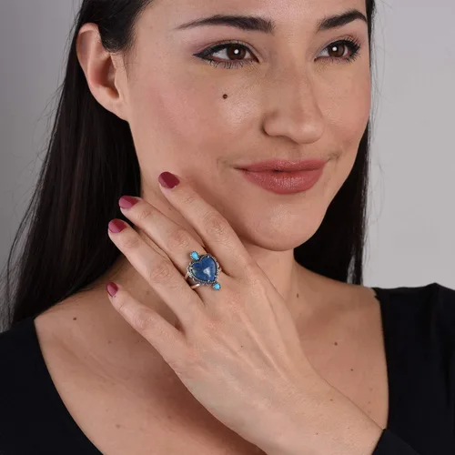 Miniatura 2 de American West - Anillo de plata de ley con diseño de lapislázuli, turquesa y corazón de concha, tallas 5 a 10
