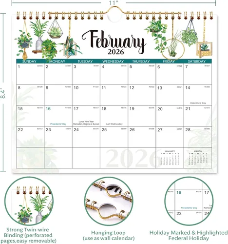 Miniatura 4 de Calendario de pared 2026 – Calendario 2026, calendario de 12 meses 2026 de enero a diciembre de 2026, 11 x 8.5 pulgadas, calendario mensual 2026