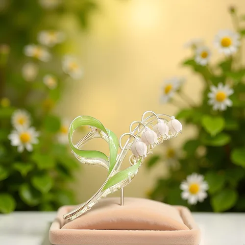 Miniatura 4 de Pink Lily of The Valley - Pinzas para el cabello, orquídeas grandes, antideslizantes, fuertes pinzas de metal, garras de pelo de acetato, bonitos