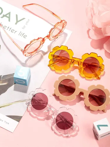 Miniatura 5 de 4 pares de lentes de sol redondos con forma de flor para niños, paquete de 4 bolsas de franela para bebés, niñas y niños, recuerdos de fiesta