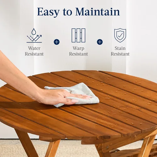 Miniatura 5 de Best Choice Products - Juego de bistró de madera de acacia (3 piezas), muebles plegables adecuados para patio, jardín, balcón, terraza; incluye 2