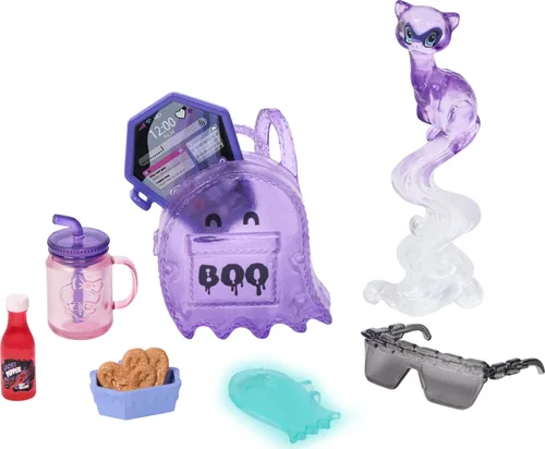 Miniatura 5 de Muñeca de Monster High Spectra Vondergeist con hurón mascota Rhuen y accesorios como mochila, tableta, bocadillos y más