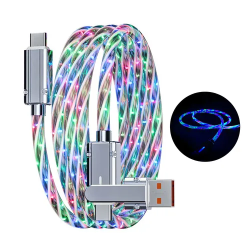 Cable USB tipo C brillante colorido 2 en 1 de 3.3 pies de carga múltiple RGB, luz LED RGB que ilumina USB A/C a USB C, cable de carga rápida