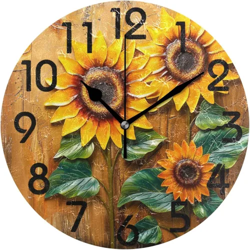 Miniatura 26 de Reloj de pared redondo retro de otoño con dos gnomos y calabaza de 10 pulgadas, funciona con pilas, reloj de escritorio analógico silencioso sin