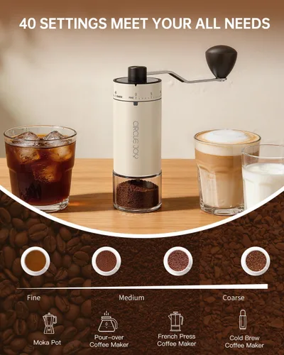 Miniatura 3 de CIRCLE JOY Mini molinillo de café manual con 40 ajustes externos ajustables y rebabas cónicas de cerámica, molinillo de café portátil de acero