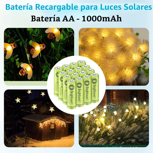 Miniatura 5 de Brightown Paquete de 4 baterías AA recargables – 1000 mAh 1.2 V NiMH batería de alta capacidad – Ideal para luces solares y dispositivos domésticos