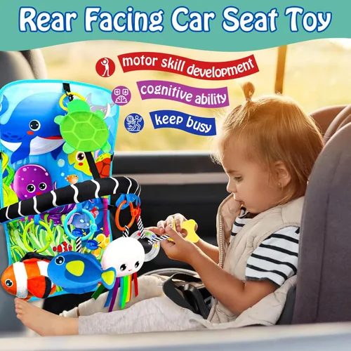 Miniatura 3 de Juguetes de Animales Marinos para Asiento de Coche de Bebé - Juguetes de Asiento de Coche Infantil de Doble Cara para Patear y Jugar con Juguetes