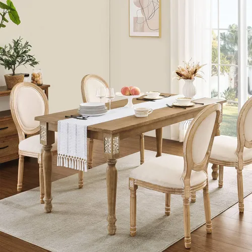 Miniatura 3 de ZeeMart Camino de mesa bohemio estilo macramé, caminos de mesa blancos de 108 pulgadas de largo, decoración del hogar tejido de granja, 12 x 108