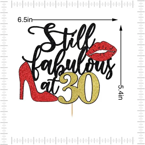 Miniatura 2 de Still Fabulous at 30 - Decoración para tartas de feliz cumpleaños de 30 años, tacones altos de reina con labios rojos grandes, decoración
