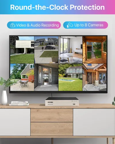 Miniatura 6 de ZOSI Sistema de cámara de seguridad Lite de 8CH 5MP para exteriores con disco duro de 1TB, 8 canales H.265+ 5MP Lite CCTV DVR y 8X1920TVL 1080P