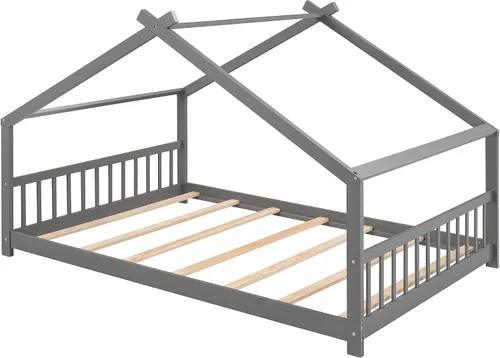 Miniatura 8 de Montessori - Marco de cama de suelo tamaño matrimonial, marco de cama de piso completo con cabecero, estribo y listones, marco de cama Montessori