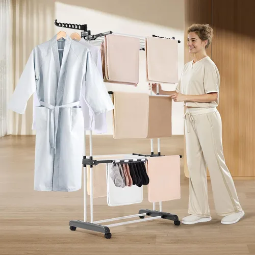Miniatura 8 de VEVOR Estante de secado de ropa, estante plegable para secadora de ropa de 4 niveles, estantes de secado de metal con 24 varillas de secado, percha