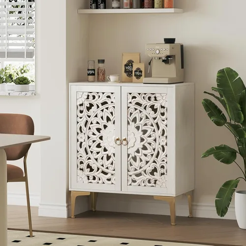 Miniatura 17 de Jiansu furni, Armario buffet de 63 pulgadas con puertas de vidrio arqueadas, moderna credenza de cocina negra con almacenamiento, mesa de consola