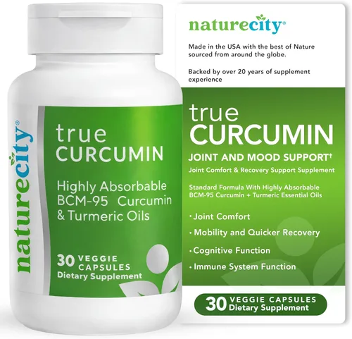 NatureCity True-Curcumina Suplemento de cúrcuma – Cápsulas de cúrcuma y curcumina sin OMG – Fórmula de curcumina BCM-95 para una mayor absorción –
