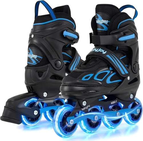 BABY JOY Patines en línea, 4 tamaños ajustables para niños con ruedas iluminadas para niños de 5 a 14 años, divertidos patines iluminadores para