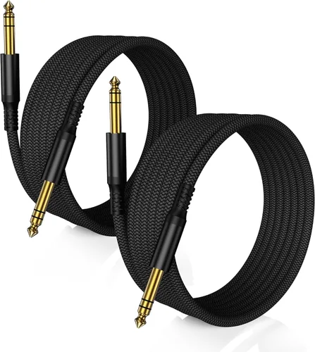 Miniatura 8 de Cable de instrumento TRS de 6.35 mm 3.3 pies 2 paquete, cable de audio estéreo de conector macho de 1/4 pulgada recta, línea de alimentación