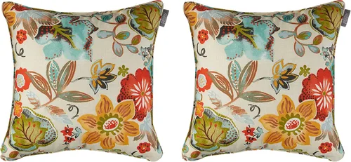 Miniatura 45 de Pillow Perfect - Cojines decorativos florales brillantes para interiores/exteriores, 2 unidades, lumbar - 11.5 x 18.5 pulgadas, verde/rojo Zoe
