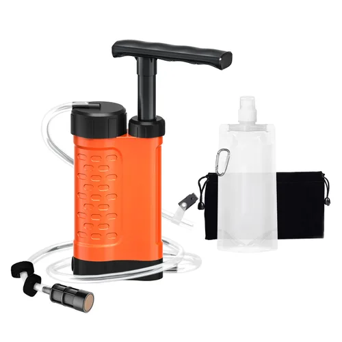 Bomba de filtro de agua portátil, purificador de agua de supervivencia manual de 0.01 micrones para camping, senderismo, mochilero, emergencia,