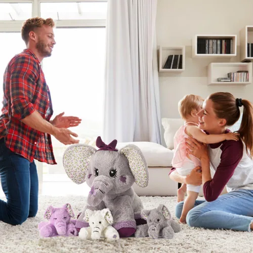 Miniatura 7 de Elefante mamá de peluche de animal de peluche mamá y bebé, lindo juego familiar pequeño de 13 pulgadas con mini bebés, regalos para niños