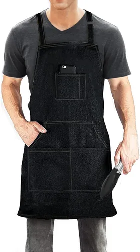 Delantales de mezclilla negros para hombres/mujeres con bolsillos, delantal de herramientas impermeable, ajustable, delantal de lona ligero,