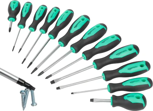 Amazon Basics Juego de destornilladores magnéticos, incluye destornilladores Phillips, ranurados, Torx, cuadrados y rechonchos, juego de