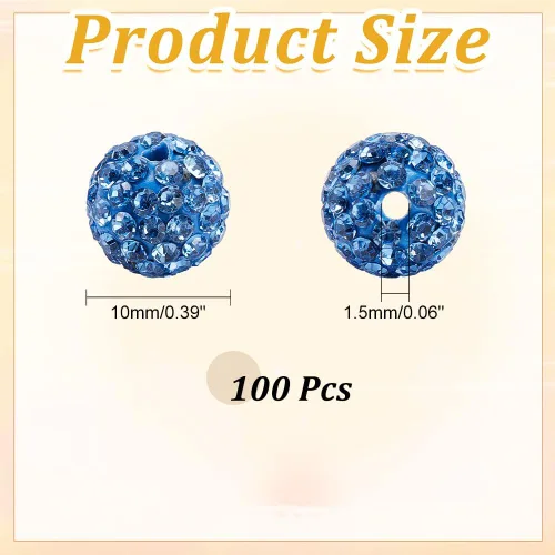 Miniatura 2 de Pandahall - Bolas de arcilla de 10 mm, tipo discoteca con 100 unidades, cuentas de polímero de arcilla con diamantes de imitación, creaciones Azul