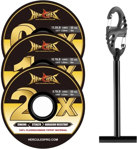 Miniatura 22 de HERCULES Tippet de pesca con mosca, paquete de 3 con soporte para volquetas, 55 yardas
