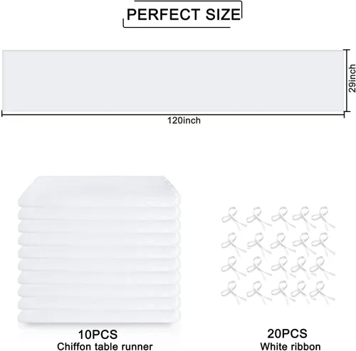 Miniatura 2 de Paquete de 10 caminos de mesa de boda de 10 pies de 29 x 120 pulgadas de gasa blanca para decoración romántica de despedida de soltera, fiesta