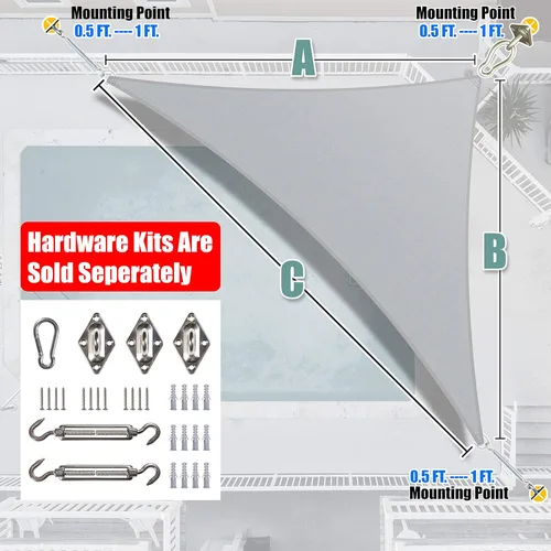 Miniatura 6 de Amgo Toldo triangular recto gris de 10 x 10 x 14 pies, toldo para exteriores, UPF50+ AGTAPRT10, 95% de bloqueo UV, permeable al agua y al aire