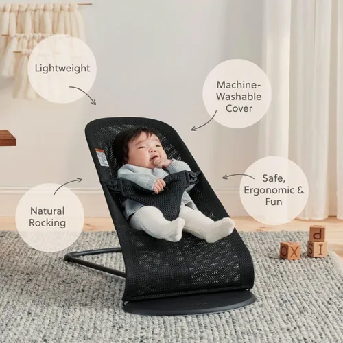 Miniatura 2 de BabyBjörn Bouncer Bliss, Marco Negro, Malla, Asiento de Góndola Ajustable 2 en 1 para Bebé y Silla para Niño Pequeño, de Recién Nacido a Niño