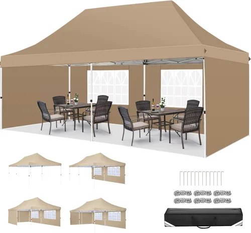 Miniatura 23 de COBIZI Canopy Tienda de campaña desplegable de 10 x 20 pies con 6 paredes laterales, toldo comercial impermeable, glorieta instantánea