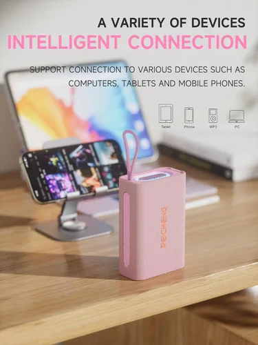 Miniatura 4 de PEICHENG - Altavoz, altavoces inalámbricos portátiles Bluetooth, sonido estéreo fuerte impermeable con luces RGB, emparejamiento TWS, tiempo de Rosa
