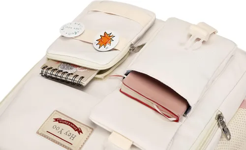 Miniatura 6 de Hey Yoo Mochila para niñas, bolsa de libros, linda mochila escolar universitaria, media escuela primaria para niñas adolescentes, Blanco, L, Lindo