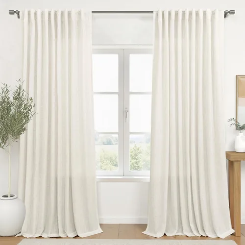 Miniatura 12 de KOUFALL Cortinas de lino azul marino de 84 pulgadas de largo, cortinas transparentes azul oscuro para sala de estar y dormitorio, medianoche