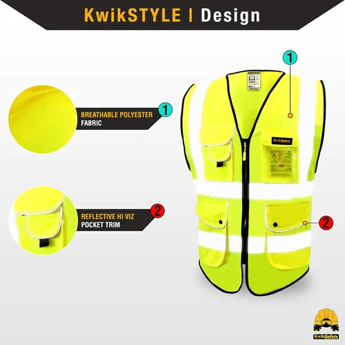 Miniatura 2 de KwikSafety - Charlotte, NC - Chaleco de seguridad superior [9 bolsillos únicos y ribete reflectante de bolsillo] Clase 2 ANSI probado OSHA