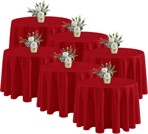 Miniatura 25 de Fitable - Paquete de 6 manteles redondos blancos - 120 pulgadas de diámetro - Manteles resistentes a las manchas y lavables, manteles de poliéster