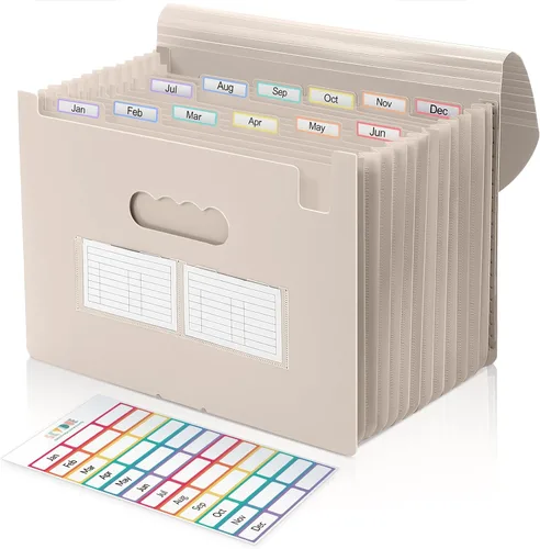 Miniatura 12 de SKYDUE Organizador de archivos de acordeón, carpeta de archivos expandible con 13 bolsillos, organizador portátil de recibos de papel para Negro