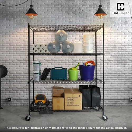 Miniatura 10 de CAPHAUS NSF - Estantería de alambre de grado comercial de alta resistencia con ruedas, patas niveladoras y forros, estante de metal