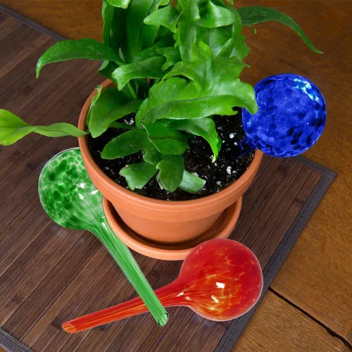 Miniatura 8 de Evelots Globos de riego de plantas (paquete de 3) - Vidrio soplado a mano - Sistema automático de riego de agua - Interior/exterior - Deja tu hogar