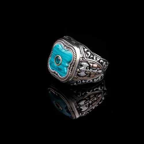 Miniatura 4 de Handmade Vintage Malachite Ax Ring - 925 Sterling Silver Men's Ring with Micro Jade Gemstone - 925 Sterling Silver Rings for Men - Birthday Gifts