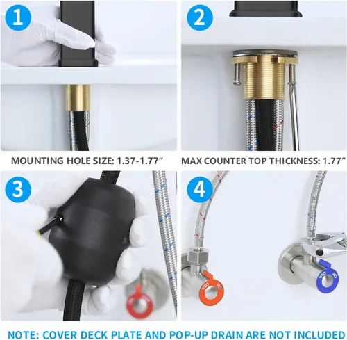 Miniatura 6 de HANLIAN Grifo de un solo agujero extraíble para lavabo de baño, grifo de lavabo negro para baño, grifo moderno de un solo mango para baño