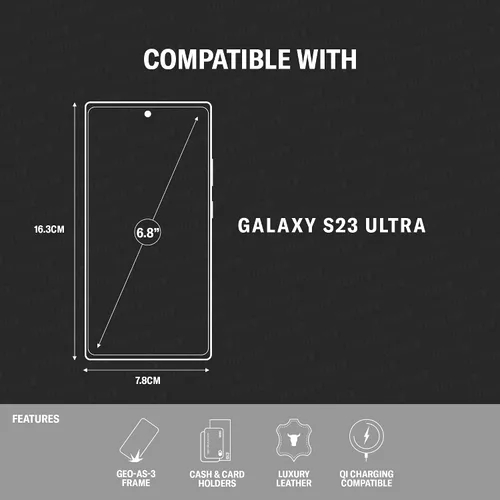 Miniatura 2 de TORRO Funda compatible con Samsung Galaxy S23 Ultra 5G – Funda de cuero premium tipo cartera con función atril y ranuras para tarjetas (negro)