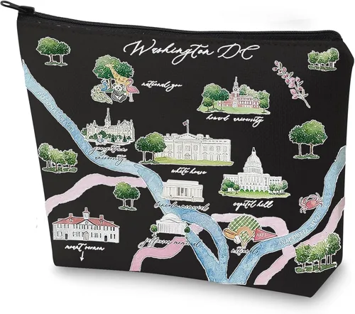 Miniatura 8 de WZMPA Bolsa de cosméticos con mapa de la ciudad de Washington DC, regalo de recuerdo de viaje, bolsa de maquillaje con cremallera para familiares