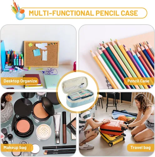 Miniatura 5 de Sonuimy Estuche para lápices de gran capacidad, lindo estuche estético de gran capacidad con cremallera, estuche para lápices y bolígrafos portátil