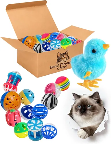 Miniatura 8 de Paquete de 20 pelotas de juguete para gatos para interiores, con bolas de campana de polipropileno, bolas de felpa y juguetes de primavera